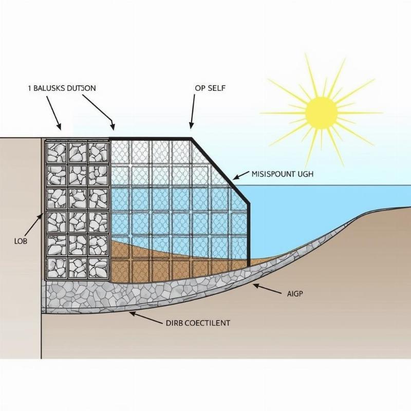 Ứng dụng rọ đá trong việc gia cố và bảo vệ mái kênh mương lệ, minh họa sự vững chắc và khả năng tiêu thoát nước của cấu kiện